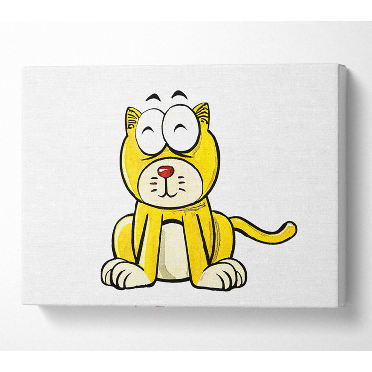 Zoomie Kids Happy Cat Sitting White Wrapped Canvas Art Prints